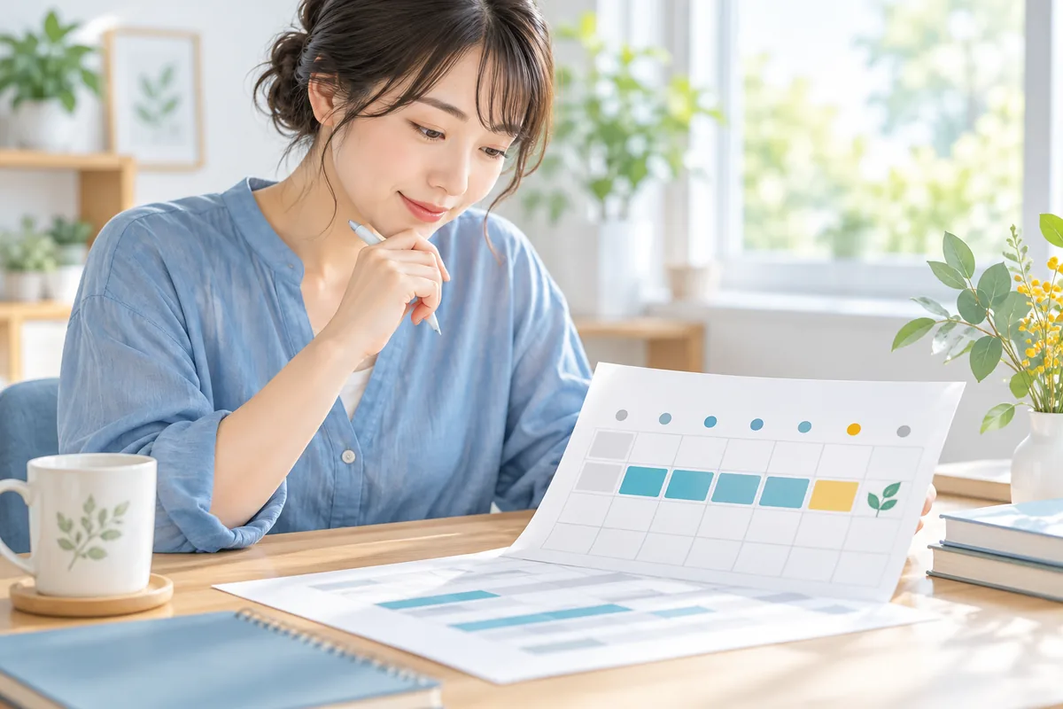 Part-time worker comparing a work schedule and paid leave dates on a calendar